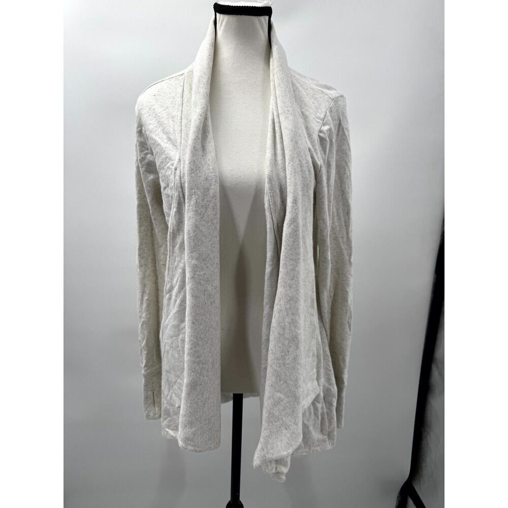 Athleta Cardigan Sweater Women's Small White‎ Stretch Knitted Thamhole Sleeve